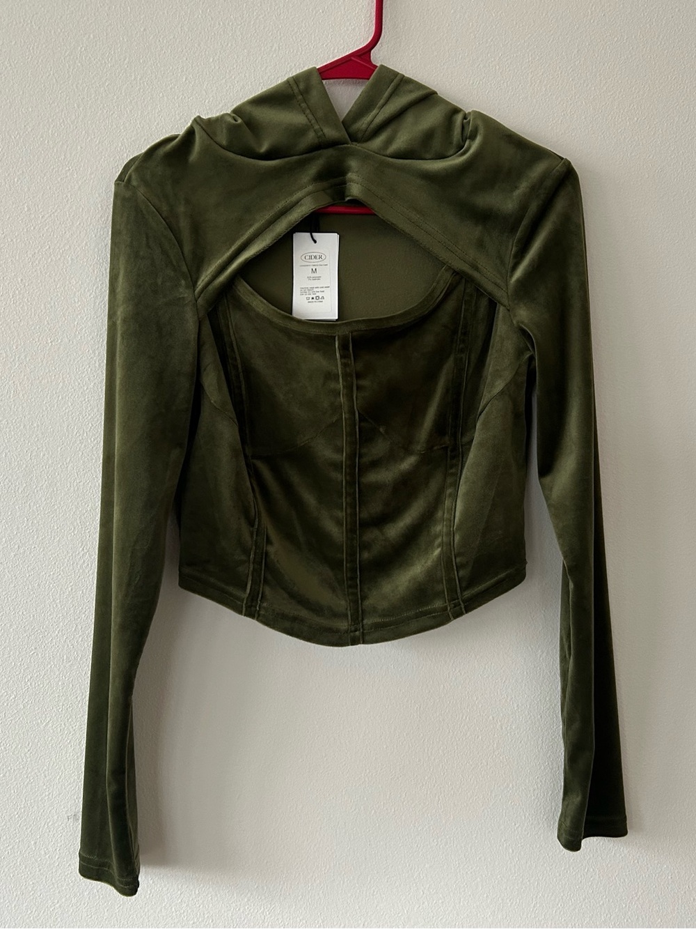 NWT Cider Olive Green Velvet Cutout Corset Hoodie